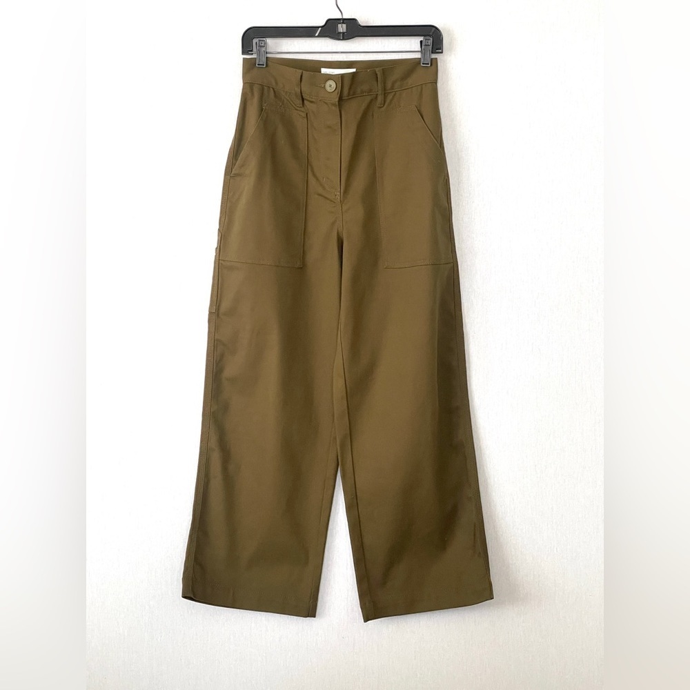 Oak + Fort Wide Leg Utility pants Olive Green